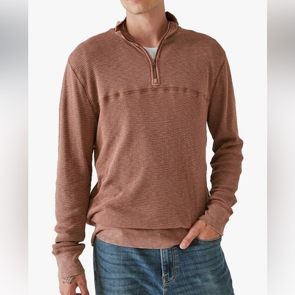 Lucky Brand Garment Dye Thermal Mock Half Zip in Brown. Size Medium - Picture 1 of 11